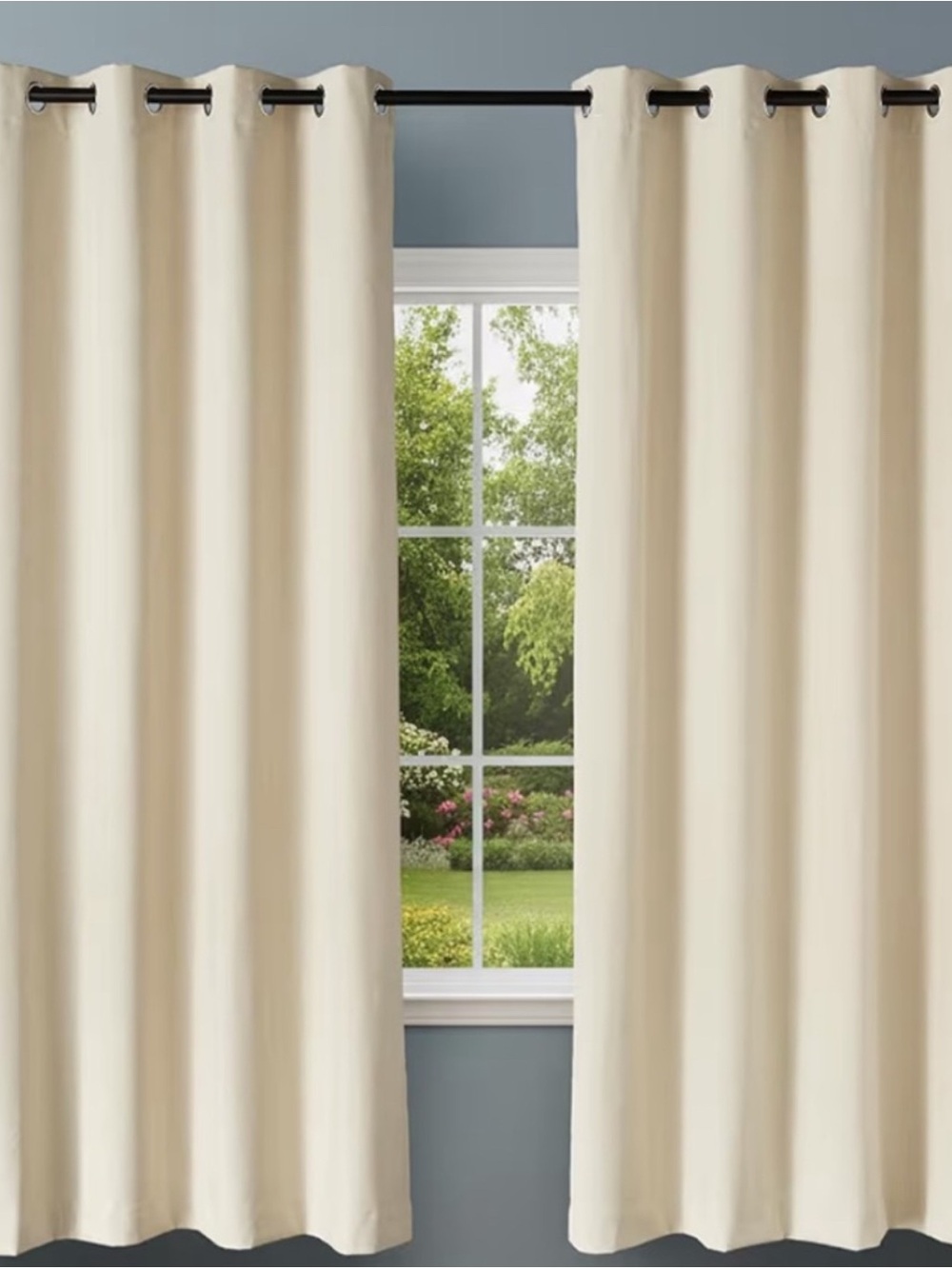 New beige blackout grommet curtains 52 x 84”